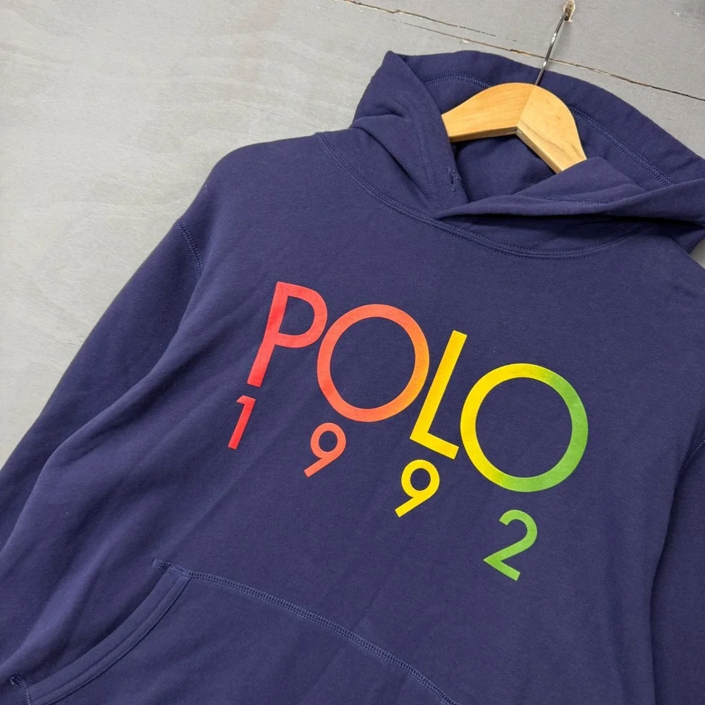 Polo Ralph Lauren Sweatshiet Hoodie Navy Blue Polo 1992‎ Rainbow Graphic Large